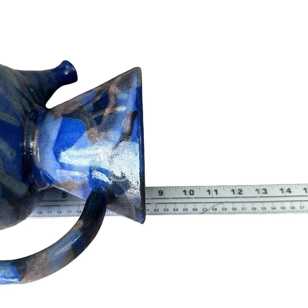 Carlos Marin Pottery Costa Rica Vandola Pour Coffee Set Blue Brown Glaze 4 Mugs